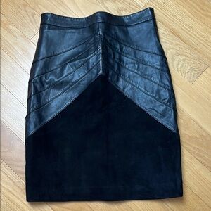 ba&sh Black Asymmetrical Leather and Suede Pencil Skirt